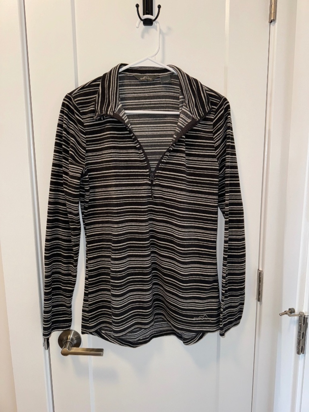 Eddie Bauer Striped Long Sleeve Quarter Zip Fleece Knit Top - size M